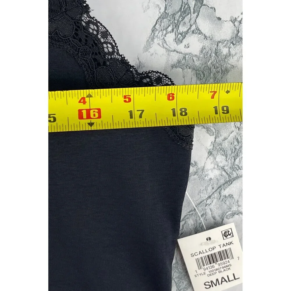 Style & Co. Womens Small Scallop Lace Trim Tank Top Deep Black - Picture 6 of 9